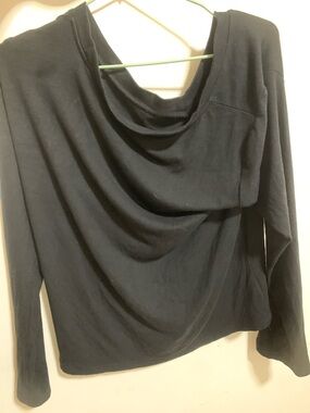 Draped Black Long Sleeve Top